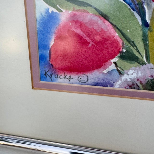 Pink 1990s Floral Watercolor by Bruce Krucke For Sale - Image 8 of 11