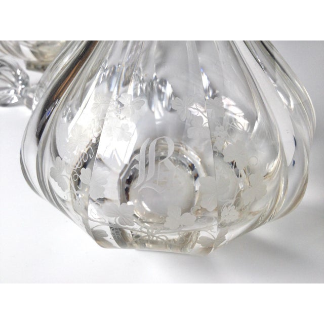 Transparent 1900s Panel Cut and Engraved Decanters - a Pair For Sale - Image 8 of 9