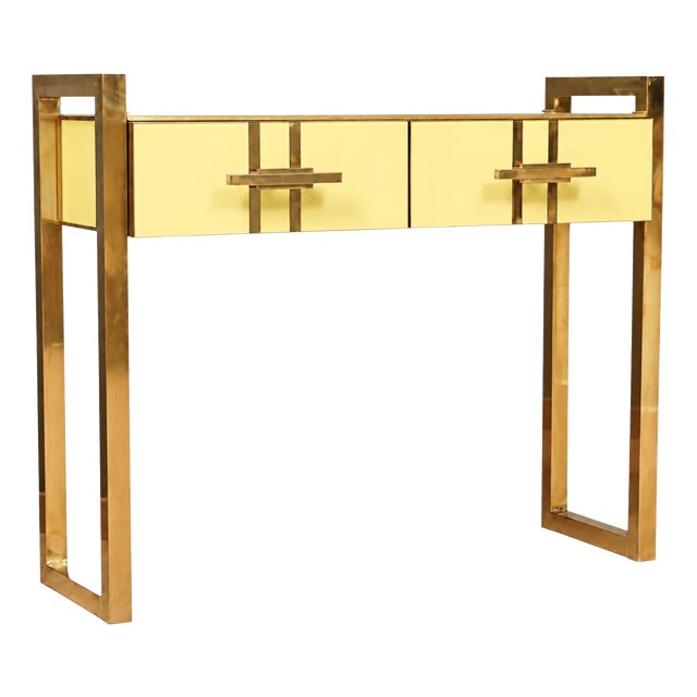 Italian Console Table in Butter Yellow Murano Glass and Brass from Justfurnituress SRL For Sale