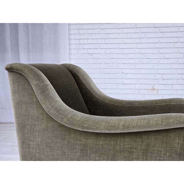 Vintage Danish Armchair in Green Furniture Velour and Beech Wood, 1970s For Sale - Image 11 of 18