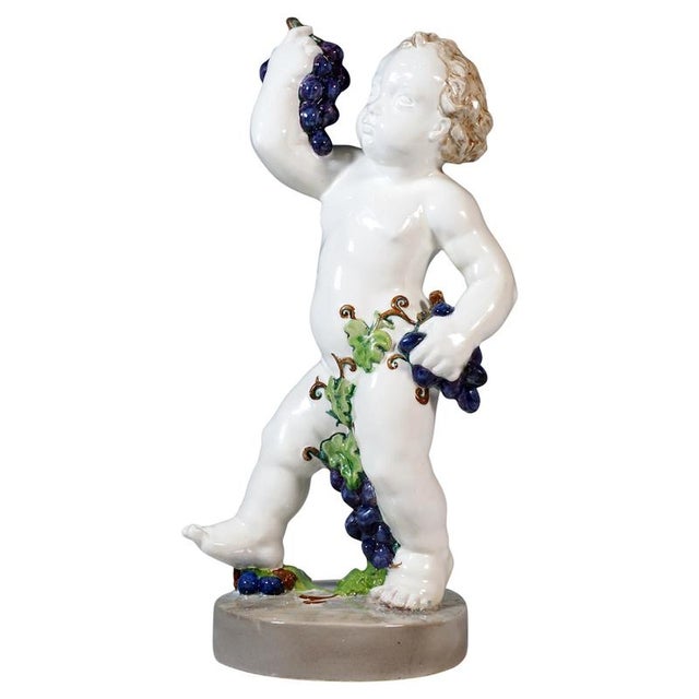 Ceramic Powolny Style Autumn Putto with Grapes from Goldscheider Vienna, Austria, 1922 For Sale - Image 7 of 7
