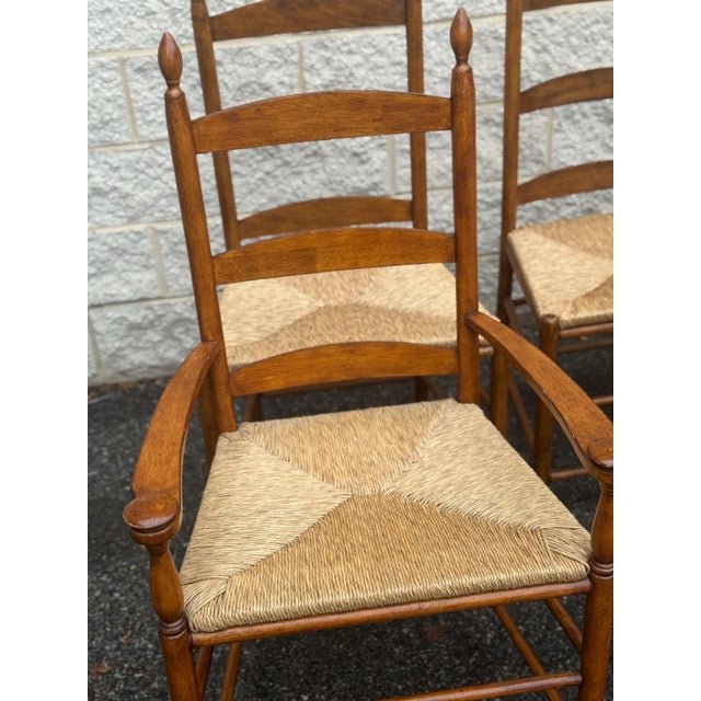 Mid 20th Century Set of 6 Rustic Style Beech Ladder Back Dining Chairs With Rush Seats For Sale - Image 10 of 11