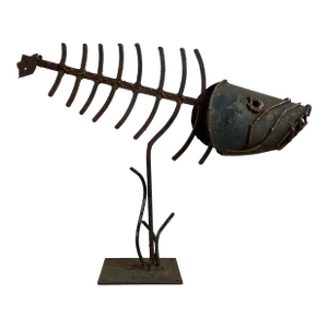 Mid-Century Brutalist Metal Fishbone Sculpture