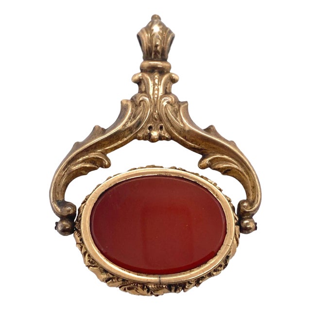Antique Circa 1820 Georgian Gold Filled Carnelian Fob Pendant For Sale