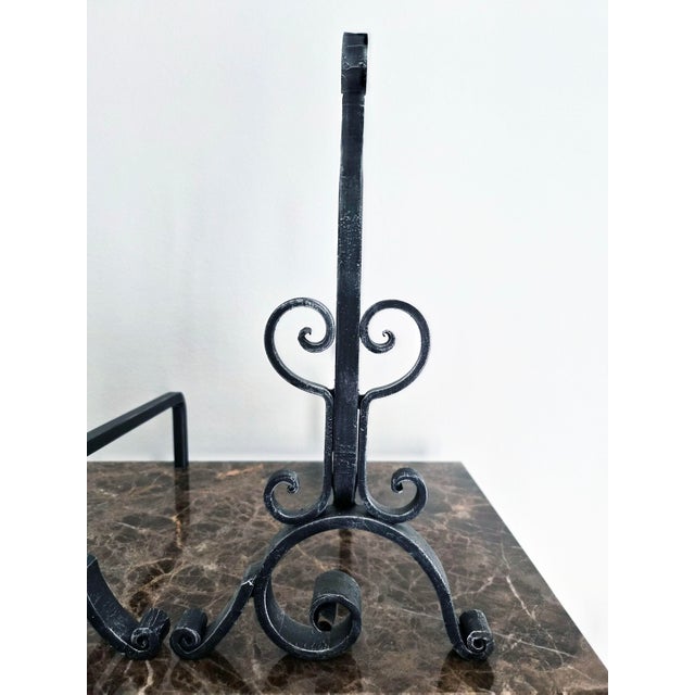 Italian Pair of Handcrafted Italian Wrought Iron Fireplace Andirons For Sale - Image 3 of 8