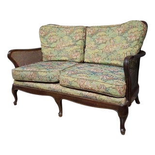 English Two-Seater Sofa in Carved Wooden Frame For Sale