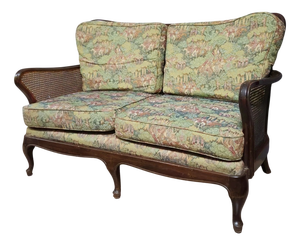 English Two-Seater Sofa in Carved Wooden Frame