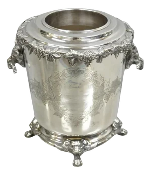 Antique English Victorian Wolf Handle Silver Plated Champagne Chiller Ice Bucket