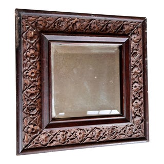 Antique Victorian Hand-Carved Oak Beveled Mirror - With Original Provenance For Sale