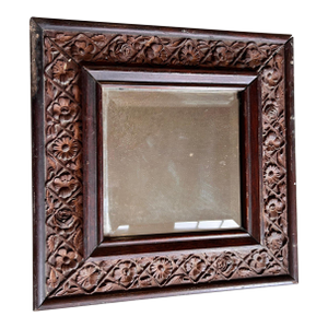 Antique Victorian Hand-Carved Oak Beveled Mirror - With Original Provenance