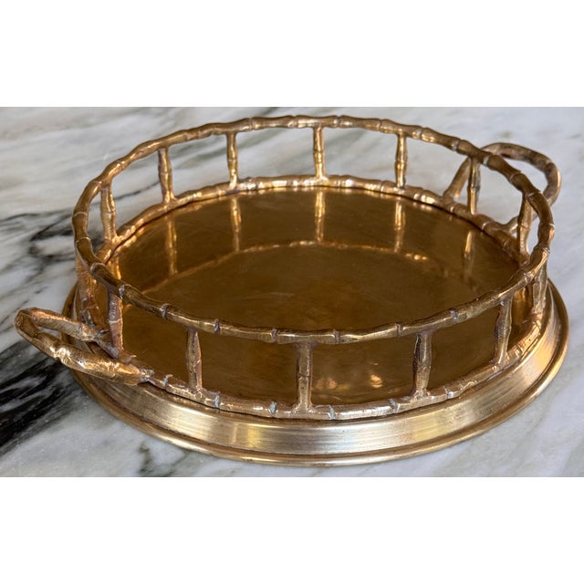 Made in India Solid Brass Bamboo Motif Petite Serving Tray For Sale - Image 14 of 15
