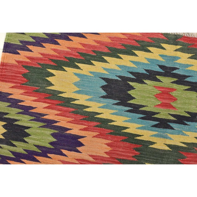 Kilim Rug 4'11'' X 6'7'' Multicolor Wool Tribal Handwoven Oriental Carpet For Sale In Philadelphia - Image 6 of 12