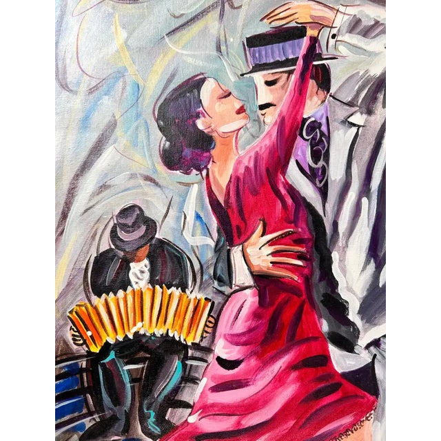 Pasión Tanguera Oil on Canvas Painting by Ale Riva (Buenos Aires, Argentina - b. Unknown ) This evocative oil on canvas...