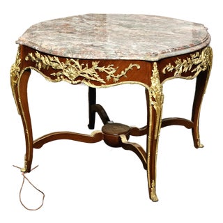 The Imperial Round – Louis XV Dining Table With Marble Top, Hand-Carved Details & Gilded Bronze Accents For Sale
