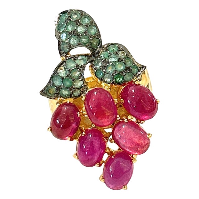Bochic "Orient" Ruby, Emerald & Sapphire Vintage Cluster Ring Set 18K & Silver For Sale