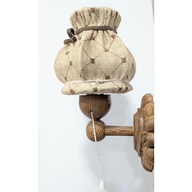 Swedish Carved Pine Wall Sconces with Jute Shades, 1970s, Set of 2 For Sale - Image 9 of 16