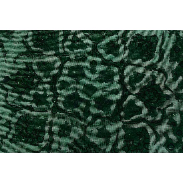Green Tabriz Rug 9’10” X 12’8” Green Wool Vintage Overdyed Hand-Knotted Carpet For Sale - Image 8 of 15