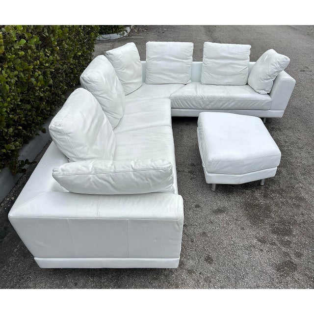 Modern Rolf Benz Leather Sectional Sofa and Ottoman With Glass Attached Side Table For Sale - Image 3 of 16
