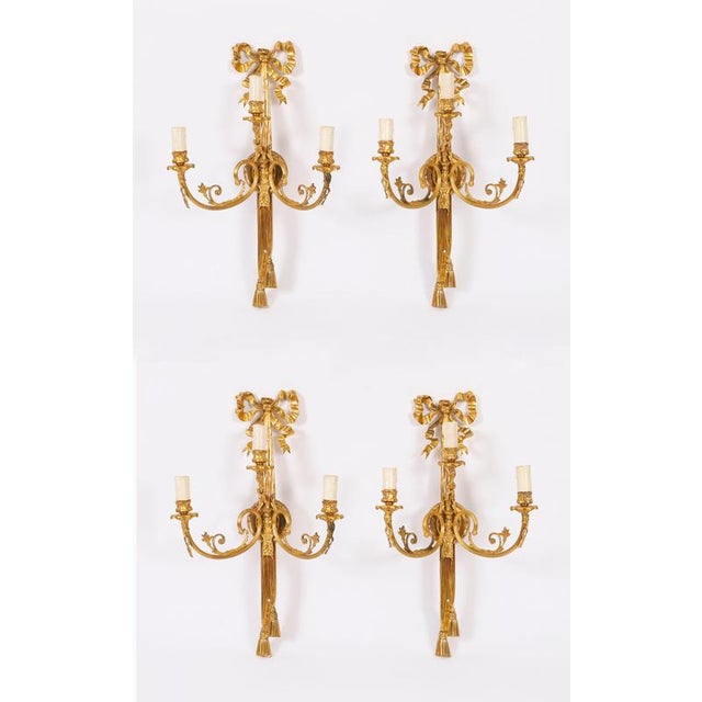 Antique 19th Century Ormolu 3-Branch Wall Sconces, Set of 4 For Sale - Image 10 of 11