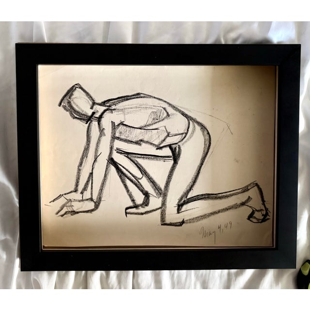 Paper 1949 Artist Studio Charcoal Drawing of a Muscle Man, 15” X 10.5” For Sale - Image 7 of 9