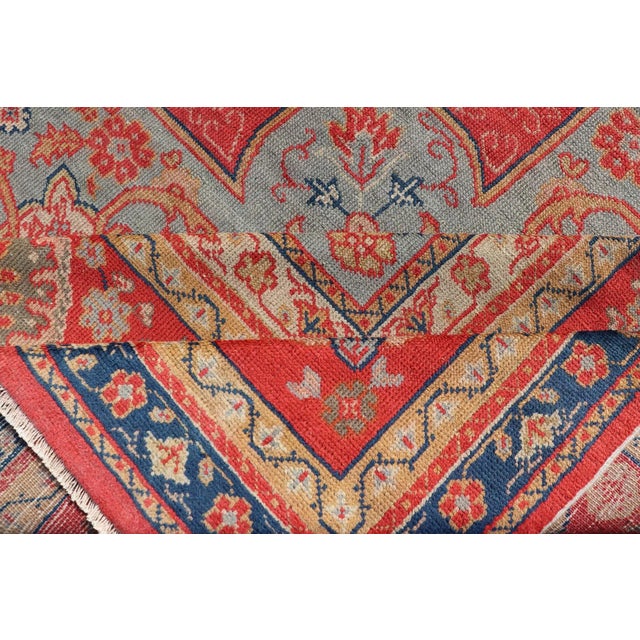 Large Antique Turkish Oushak Rug in Blue and Red With Ornate Medallion Design For Sale - Image 12 of 12