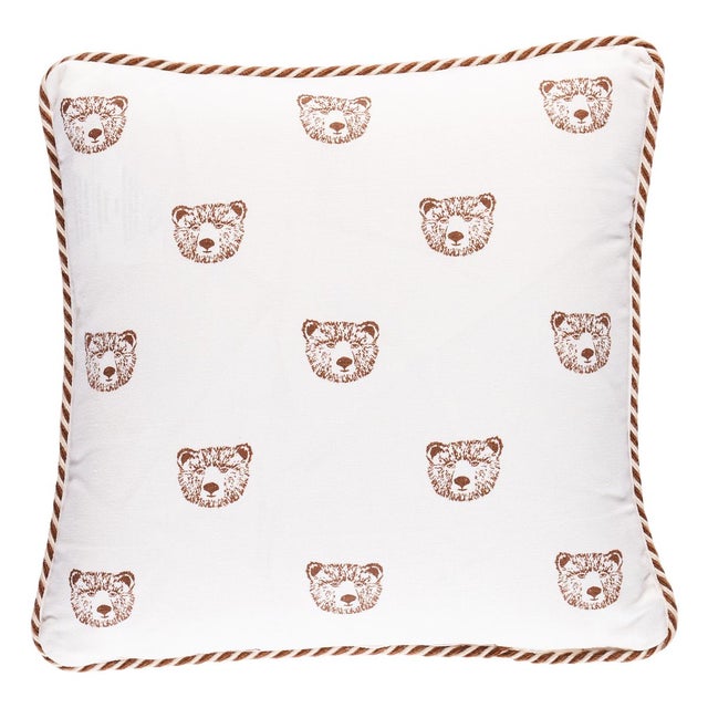 Contemporary Schumacher x Marie-Chantal Bear Print 14" Pillow in Ivory For Sale - Image 3 of 3