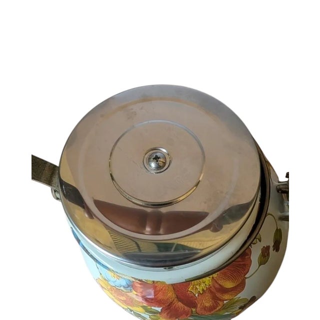 Farmhouse MacKenzie Childs Flower Market Enamel Kettle Floral Design Wood Handle For Sale - Image 3 of 12