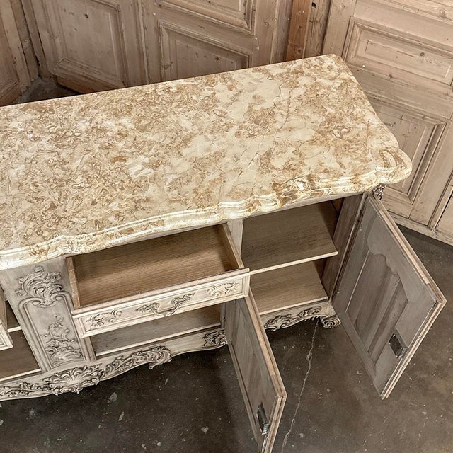 Antique Country French Stripped Walnut Buffet With Thick Siena Marble Top For Sale - Image 18 of 18