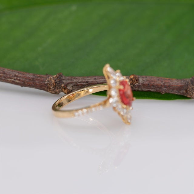 1.5Ct Padparadscha Sapphire Ring With Natural Diamond Accents: Solid 14k Gold, Size 6.75 For Sale - Image 10 of 10