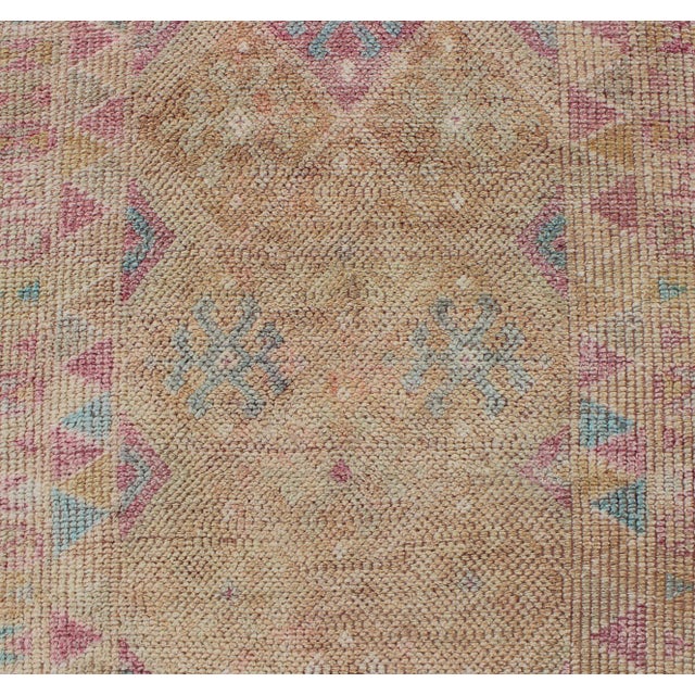 Mid 20th Century Long Vintage Turkish Runner With Geometric Design in Light Purple and Gold 2'11 X 15'8 For Sale - Image 5 of 9