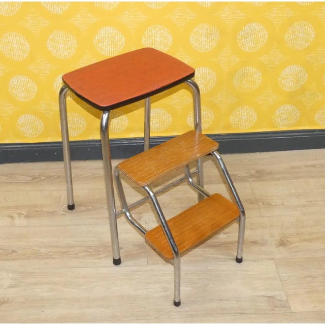 Red Folding Step Ladder in Metal and Wood, 1950s For Sale - Image 9 of 9