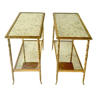 Pair of Mid-Century Maison Bagues Palmier Bronze Dore Side Tables, Circa 1940 For Sale
