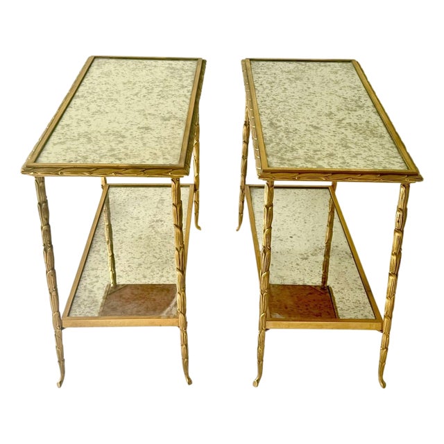 Pair of Mid-Century Maison Bagues Palmier Bronze Dore Side Tables, Circa 1940 For Sale