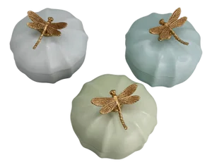 Dragonfly Scallop Round Boxes, Set of 3