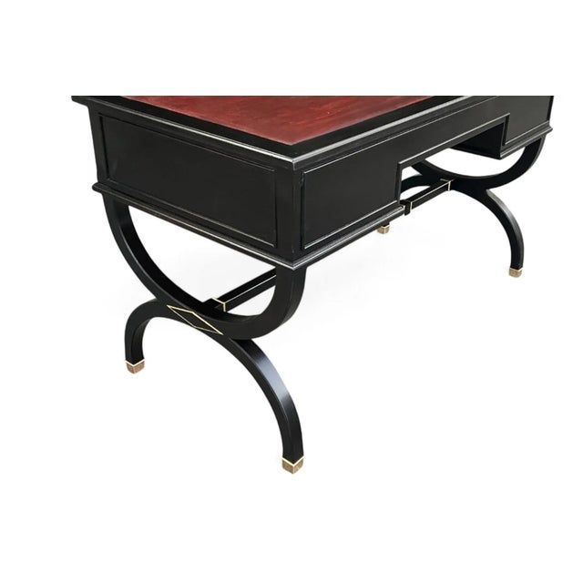 Mid 20th Century Hollywood Regency Ebonized Desk With Cognac Leather Top by Sligh-Lowry For Sale - Image 15 of 17