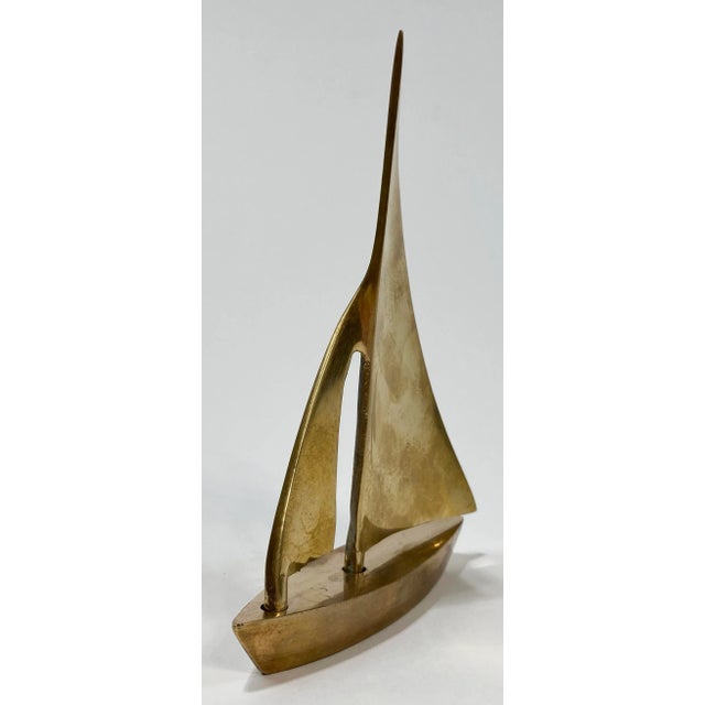 Vintage Mid Century Solid Brass Sailboat Sculpture For Sale - Image 4 of 5