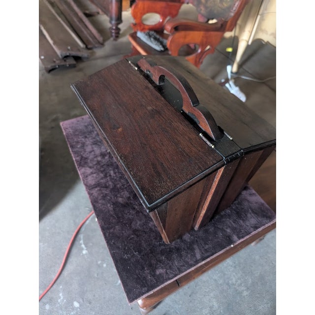 Farmhouse Late 19th Century Dark Wood Carpenter’s Toolbox With Curved Handle For Sale - Image 3 of 8