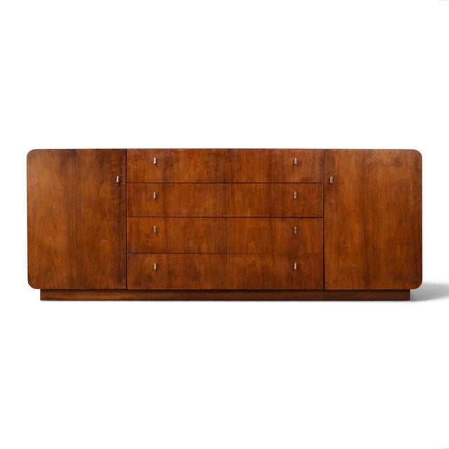 Mid-Century Modern Founders Furniture Vintage Walnut and Chrome Mid Century Modern Lowboy Dresser C. 1970s For Sale - Image 3 of 14