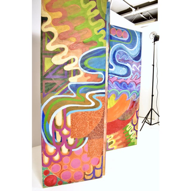 Blue Op Art 3-Panel Screen C 1960s For Sale - Image 8 of 12