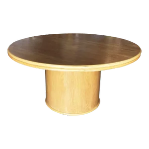 1950s Restored Rattan Bentwood Rattan and Oak Round Pedestal Dining Table