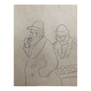 1930s Double Sided Cityscape Figural Drawing For Sale