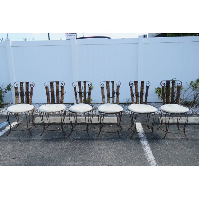 Western Style Set of Six Horse Shoe Metalnd Wood Dining Chairs For Sale - Image 13 of 13