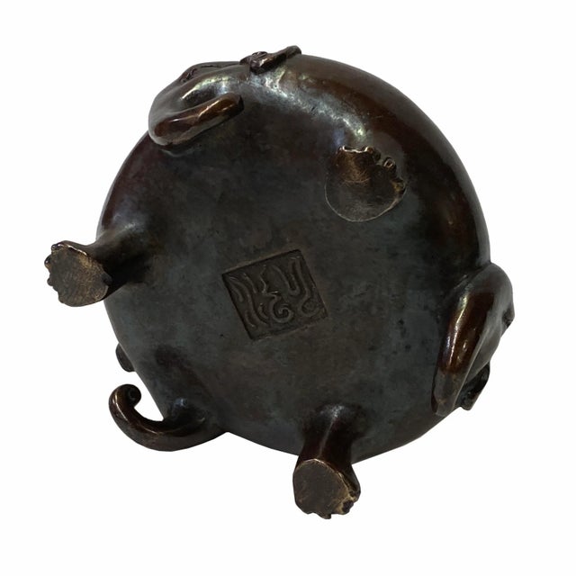 Oriental Brown Finish Metal Incense Burner Elephant Head Accent For Sale - Image 4 of 5