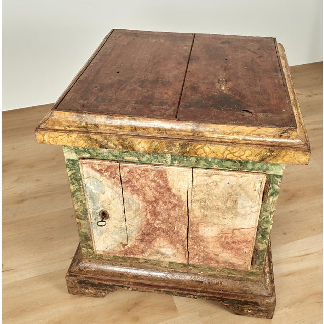 17th Century Antique Italian Provincial Faux Marble Cabinet Pedestal For Sale - Image 5 of 10