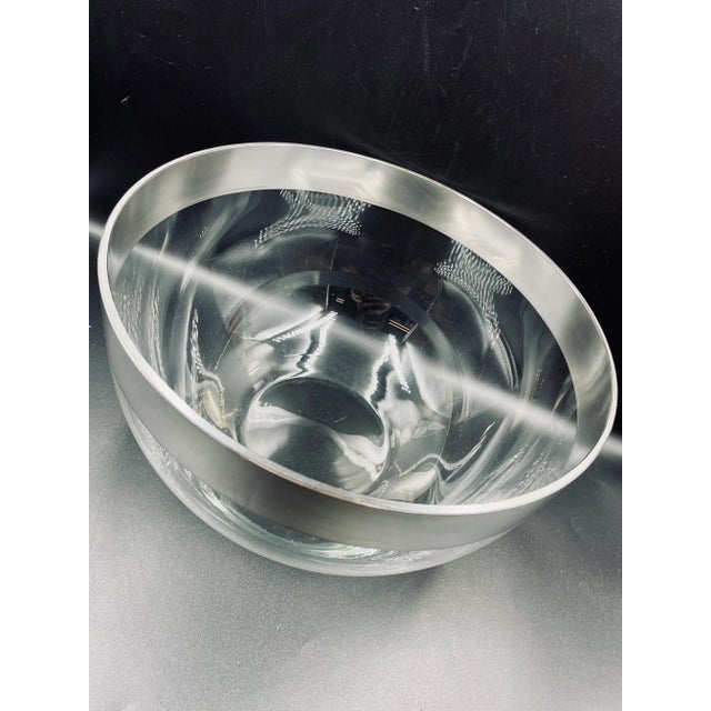 Glass Vintage Dorothy Thorpe Silver Band "Roly Poly" Large Scale Centerpiece Bowl For Sale - Image 7 of 12