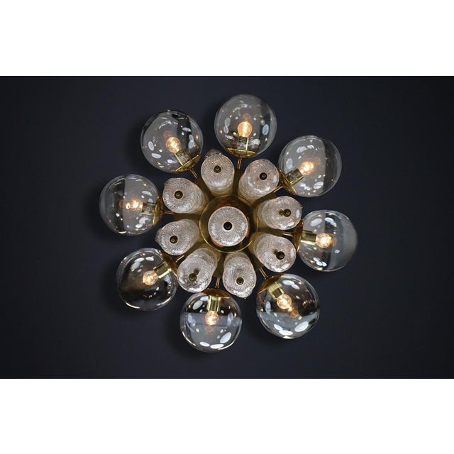 Monumental Czech Brass and Bohemian Glass Chandelier 1960s For Sale - Image 17 of 18