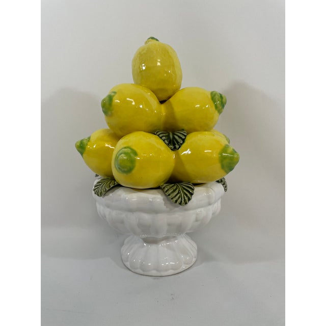 Vintage Majolica Lemon Topiary on Pedestal Bowl From Portugal For Sale - Image 6 of 16