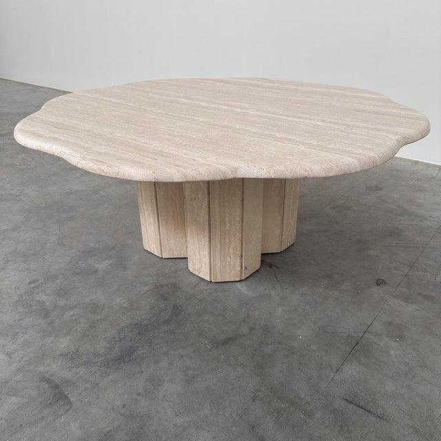 Beige French Sculptural Travertine Flower Coffee Table, 1980s For Sale - Image 8 of 16