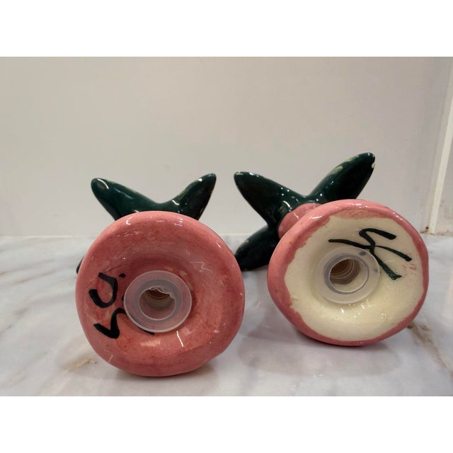 Ceramic Vintage Hand-Painted Ceramic Palm Tree Salt and Pepper Shakers, a Pair For Sale - Image 7 of 9