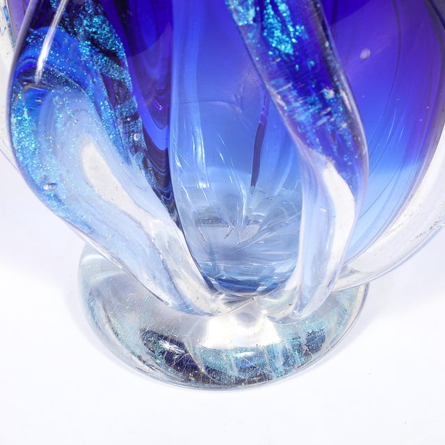 Modernist Hand-Blown Art Glass Vase in Cobalt & Ultramarine Signed Will Dexter For Sale - Image 14 of 15